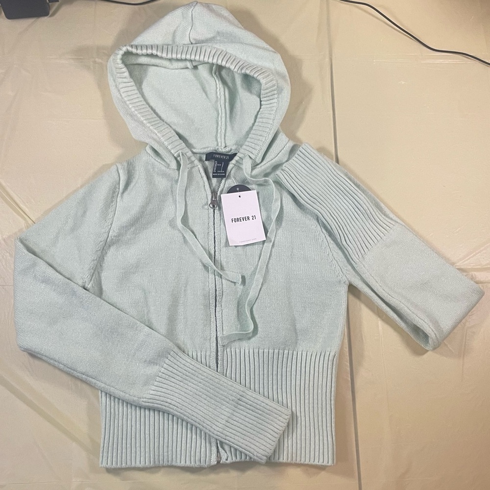 Forever 21 Mint Green Zip-Up Hoodie Sweater